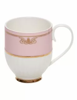 Salt&Pepper Eclectic Set Of 2 330ml Pink Ribbed Coffee Mugs White