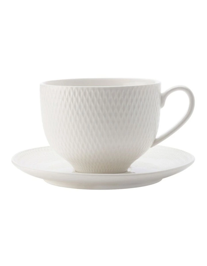 Maxwell & Williams White Basics Diamonds 210ml Tea Cup & Saucer Set 1 Maxwell & Williams White Basics Diamonds 210ml Tea Cup & Saucer Set