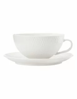 Maxwell & Williams White Basics Diamonds 300ml Low Tea Cup & Saucer