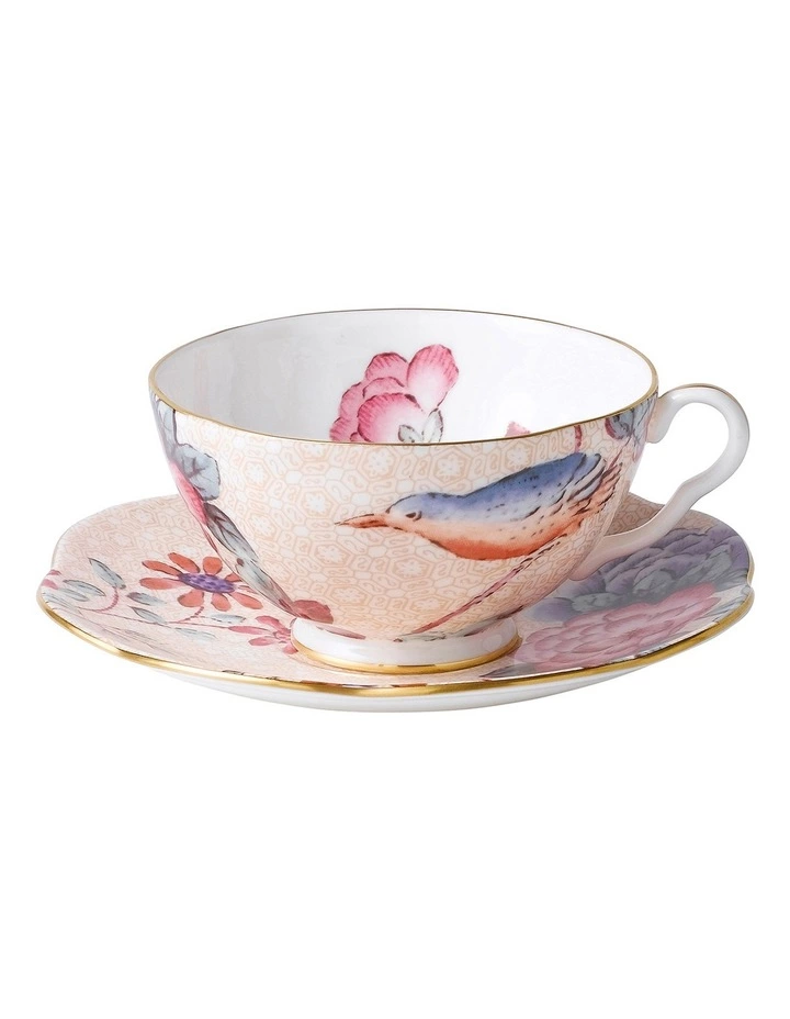 Wedgwood Cuckoo Teacup & Saucer Peach 1 Wedgwood Cuckoo Teacup & Saucer Peach