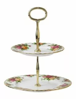Royal Albert Old Country Roses 2 Tier Cake Stand White
