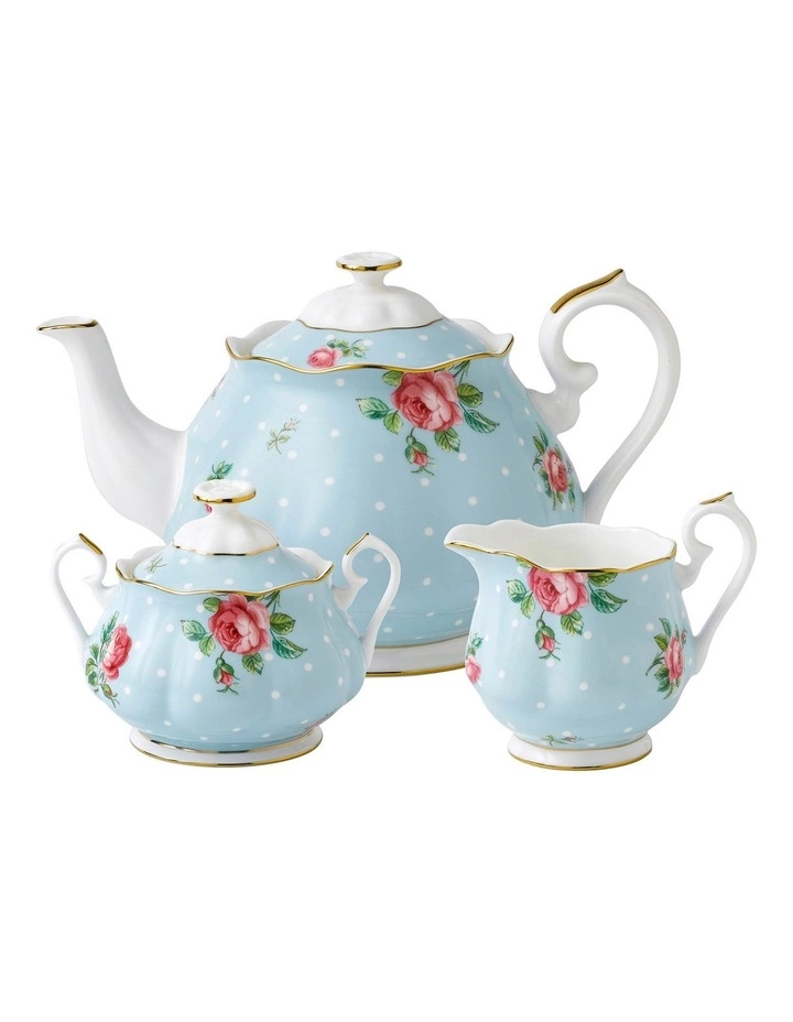 Royal Albert Polka Teapot Sugar & Creamer Set Blue 1 Royal Albert Polka Teapot Sugar & Creamer Set Blue