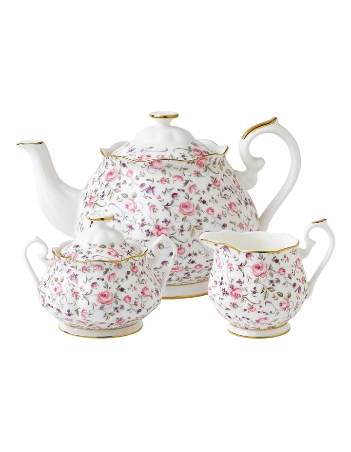 Royal Albert Rose Confetti Teapot Sugar & Creamer Set White 1 Royal Albert Rose Confetti Teapot Sugar & Creamer Set White