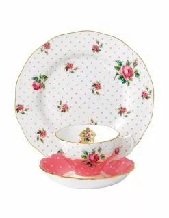 Royal Albert Cheeky Pink Teacup Saucer & Plate White