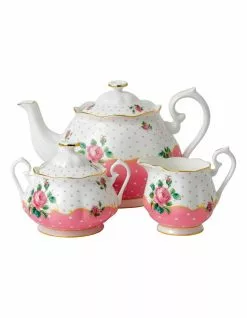 Royal Albert Cheeky Pink Teapot Sugar & Creamer Set White