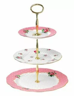 Royal Albert Cheeky Pink 3 Tier Cake Stand White