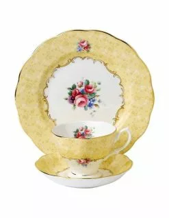 Royal Albert Bouquet 1990 Teacup Saucer & Plate Yellow