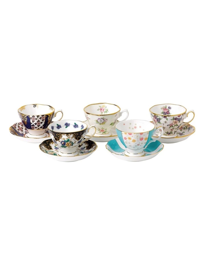 Royal Albert 100 Years Teacups & Saucers 1900 40S Set of 5 1 Royal Albert 100 Years Teacups & Saucers 1900 40S Set of 5