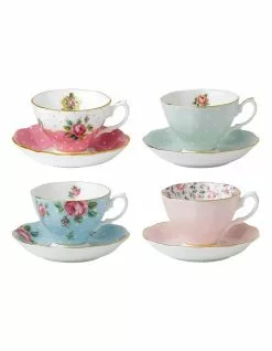Royal Albert Vintage Mix Teacups & Saucers Set of 4