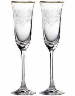 Royal Albert Old Country Roses Set of 2 Flute with Gold Rim