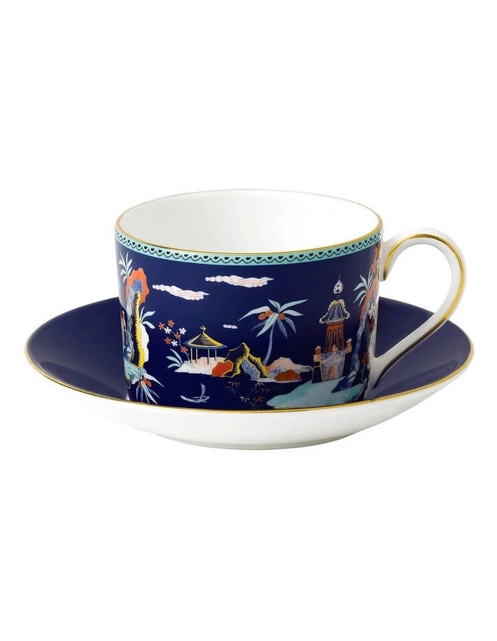 Wedgwood Wonderlust Pagoda Teacup & Saucer Dark Blue 1 Wedgwood Wonderlust Pagoda Teacup & Saucer Dark Blue
