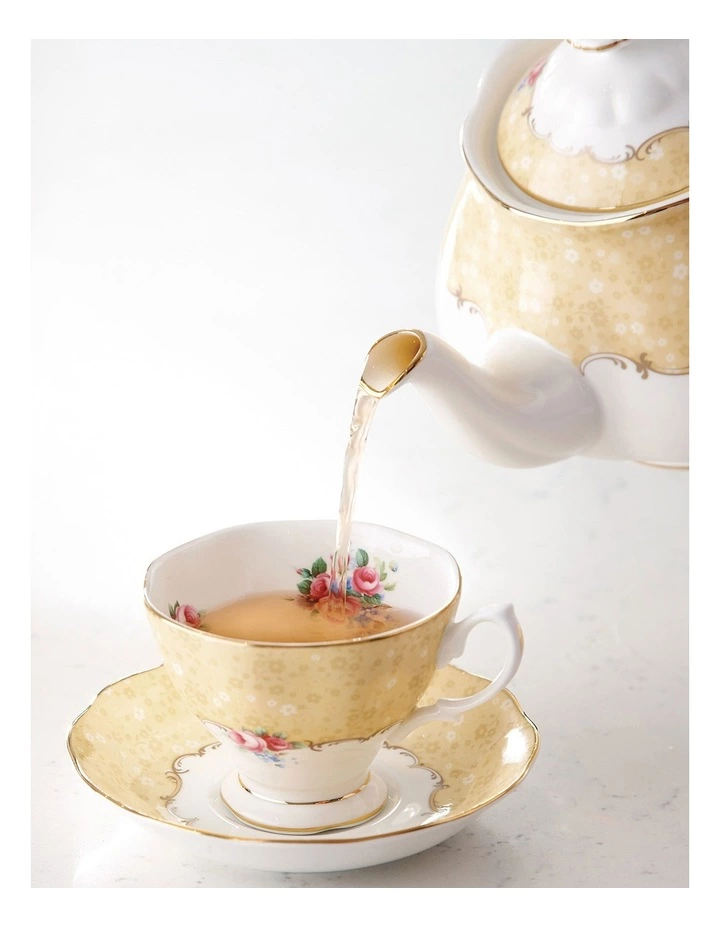 Royal Albert 100 Years 1990 Teapot Cream & Sugar Set White/ Yellow 3 Royal Albert 100 Years 1990 Teapot Cream & Sugar Set White/ Yellow - Image 3