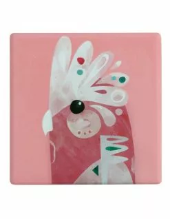 Maxwell & Williams Pete Cromer Ceramic 9.5cm Galah Square Tile Coaster Pink