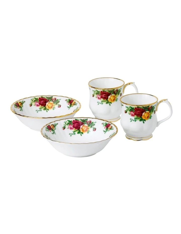 Royal Albert Old Country Roses Mug & Bowl Set of 4 White 1 Royal Albert Old Country Roses Mug & Bowl Set of 4 White