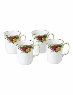 Royal Albert Old Country Roses Mug Set of 4 White