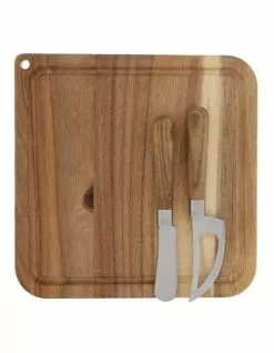 Vue 25x25cm Cheese Board & 19.5cm Knife 3-Piece Set Natural -Dining Shop 741785590 3 720x928