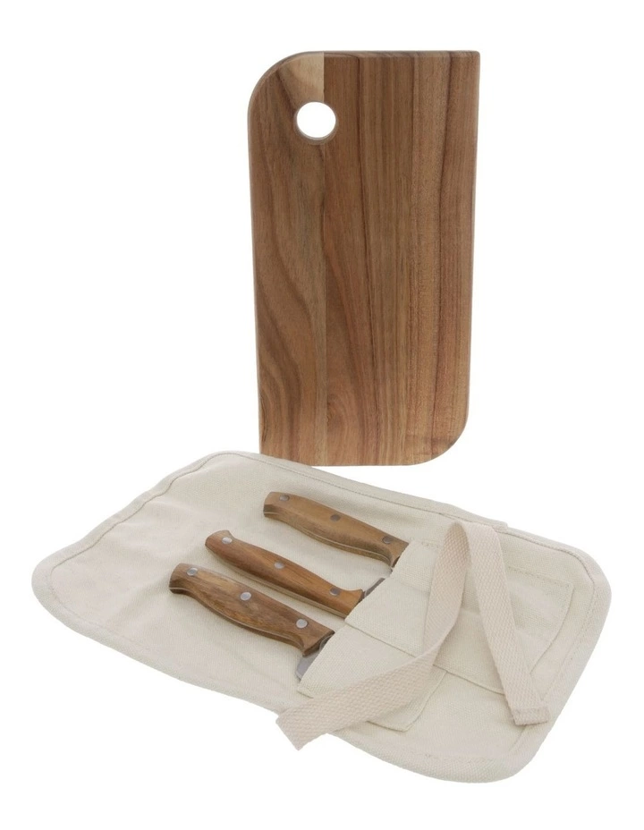 Vue 30x15cm Acacia Cheese Board & Knife Set with Canvas Wrap Natural 2 Vue 30x15cm Acacia Cheese Board & Knife Set with Canvas Wrap Natural - Image 2