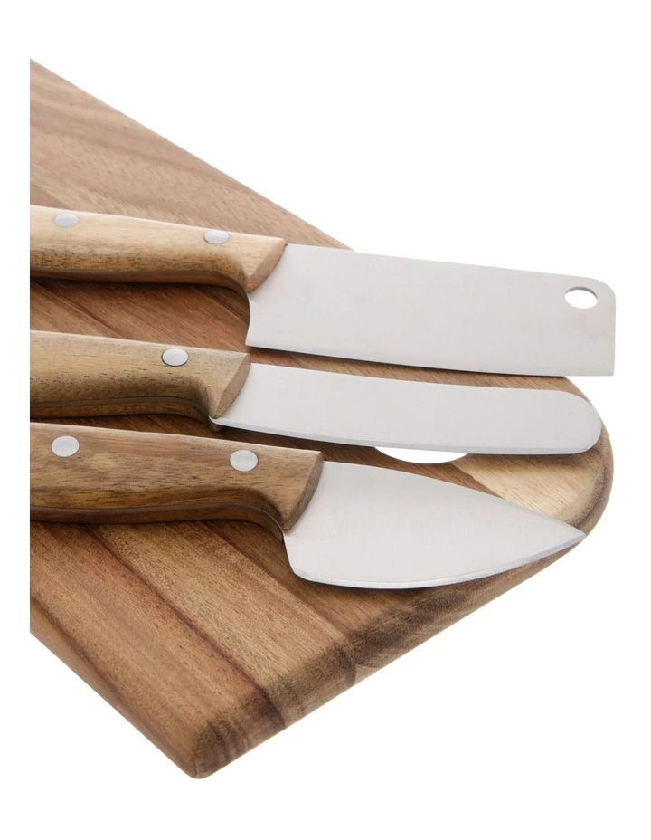 Vue 30x15cm Acacia Cheese Board & Knife Set with Canvas Wrap Natural 3 Vue 30x15cm Acacia Cheese Board & Knife Set with Canvas Wrap Natural - Image 3
