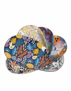 Cooper & Co Set of 6 Floral Ceramic Rectangle Kitchen Plates