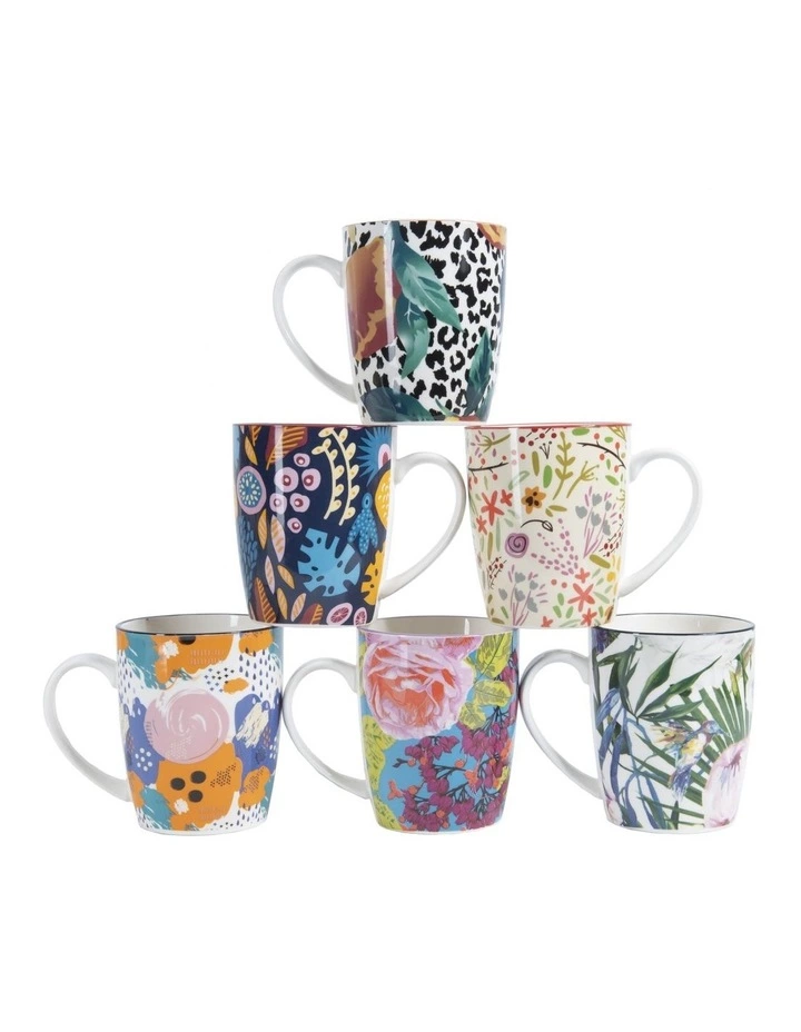 Cooper & Co Set of 6 Floral Ceramic Coffee Mugs 1 Cooper & Co Set of 6 Floral Ceramic Coffee Mugs