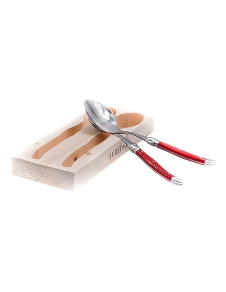 Heritage Laguiole Sophistique 2pce Salad Server Set - Red 2 Heritage Laguiole Sophistique 2pce Salad Server Set - Red - Image 2