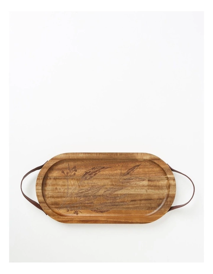 Australian House & Garden Gum Leaf Acacia Serving Tray with Leather Handles 1 Australian House & Garden Gum Leaf Acacia Serving Tray with Leather Handles