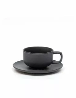 Salt&Pepper Hue Tea Cup and Saucer Set 200ml/15.5cm - Black - Set of 6