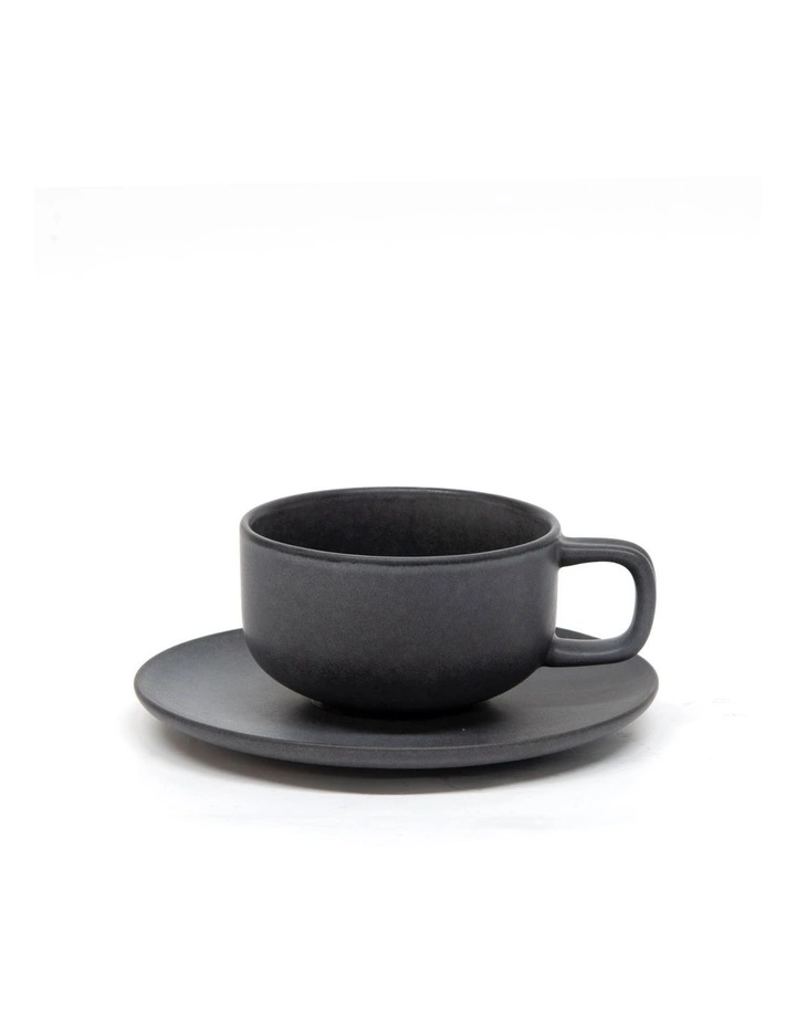 Salt&Pepper Hue Tea Cup and Saucer Set 200ml/15.5cm - Black - Set of 6 1 Salt&Pepper Hue Tea Cup and Saucer Set 200ml/15.5cm - Black - Set of 6