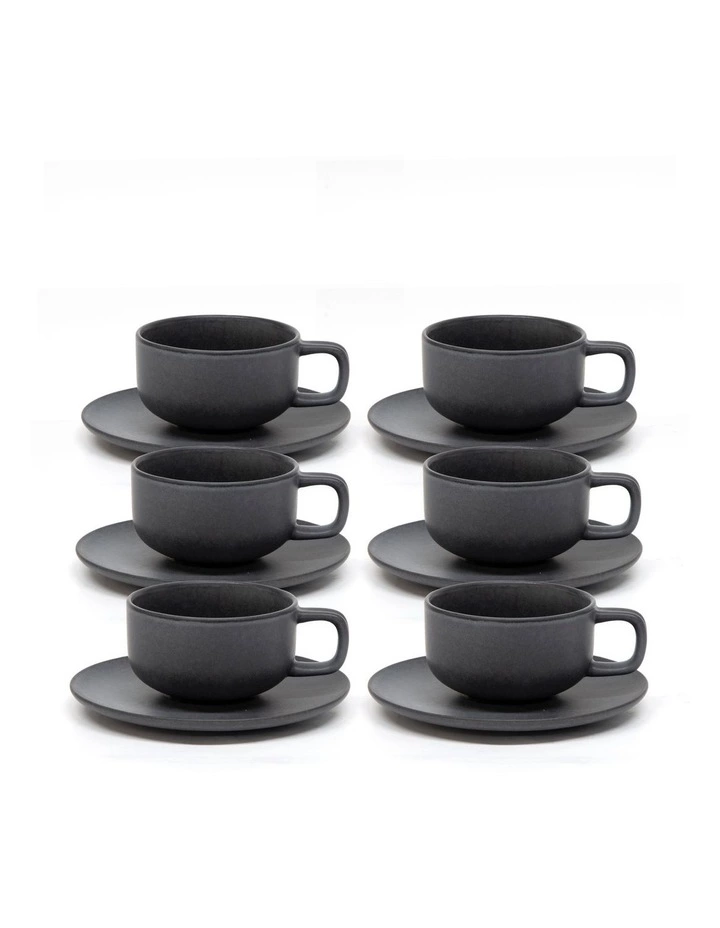 Salt&Pepper Hue Tea Cup and Saucer Set 200ml/15.5cm - Black - Set of 6 2 Salt&Pepper Hue Tea Cup and Saucer Set 200ml/15.5cm - Black - Set of 6 - Image 2