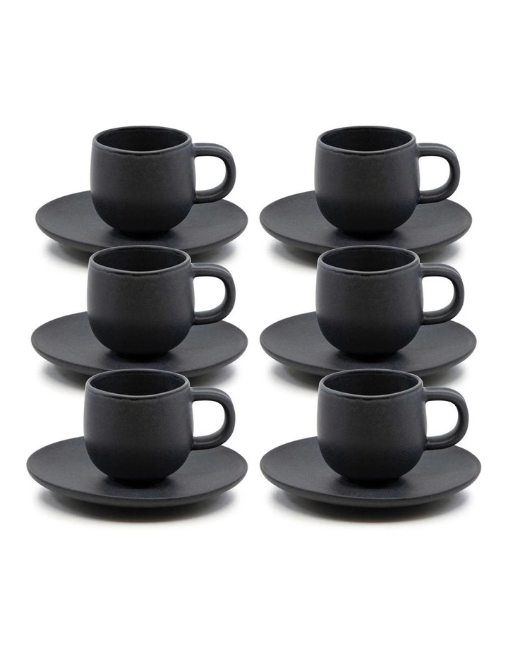 Salt&Pepper Hue Espresso Cup and Saucer Set 85ml/12cm - Black - Set of 6 2 Salt&Pepper Hue Espresso Cup and Saucer Set 85ml/12cm - Black - Set of 6 - Image 2