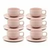 Salt&Pepper Hue Tea Cup and Saucer Set 200ml/15.5cm - Pink - Set of 6