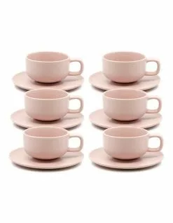 Salt&Pepper Hue Tea Cup and Saucer Set 200ml/15.5cm - Pink - Set of 6