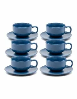 Salt&Pepper Hue Tea Cup and Saucer Set 200ml/15.5cm - Blue - Set of 6