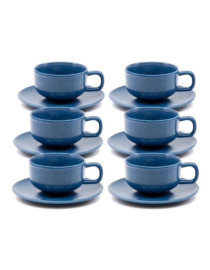 Salt&Pepper Hue Tea Cup and Saucer Set 200ml/15.5cm - Blue - Set of 6 1 Salt&Pepper Hue Tea Cup and Saucer Set 200ml/15.5cm - Blue - Set of 6