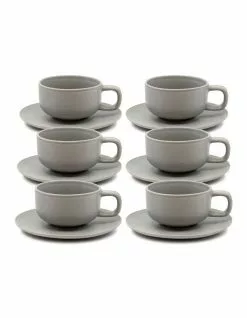 Salt&Pepper Hue Tea Cup and Saucer Set 200ml/15.5cm - Grey - Set of 6