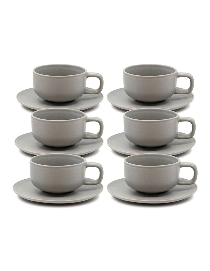 Salt&Pepper Hue Tea Cup and Saucer Set 200ml/15.5cm - Grey - Set of 6 1 Salt&Pepper Hue Tea Cup and Saucer Set 200ml/15.5cm - Grey - Set of 6