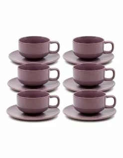 Salt&Pepper Hue Tea Cup and Saucer Set 200ml/15.5cm - Purple - Set of 6