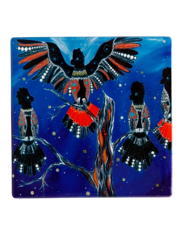 Maxwell & Williams Melanie Hava Jugaig-Bana-Wabu Ceramic 10cm Black Cockatoos Square Coaster 1 Maxwell & Williams Melanie Hava Jugaig-Bana-Wabu Ceramic 10cm Black Cockatoos Square Coaster