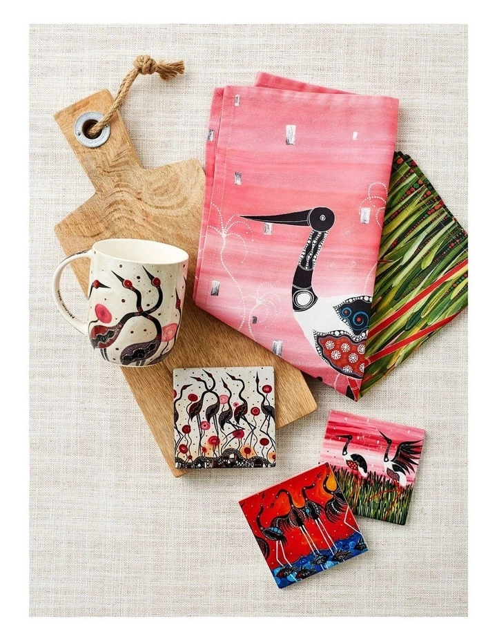 Maxwell & Williams Melanie Hava Jugaig-Bana-Wabu Ceramic 10cm Brolgas' Symphony Square Coaster 2 Maxwell & Williams Melanie Hava Jugaig-Bana-Wabu Ceramic 10cm Brolgas' Symphony Square Coaster - Image 2