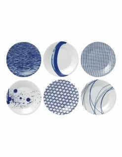 Royal Doulton Pacific 16cm Set of 6 Mixed Plates White/Blue