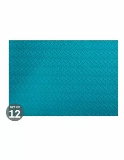 Maxwell & Williams Table Accents Leather Look Placemat 43x30cm Teal Plait Set of 12