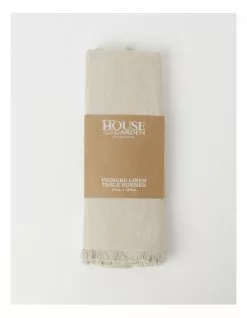 Australian House & Garden Fringed Linen Table Runner Natural