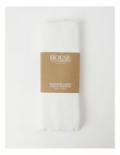 Australian House & Garden Fringed Linen Table Runner in White
