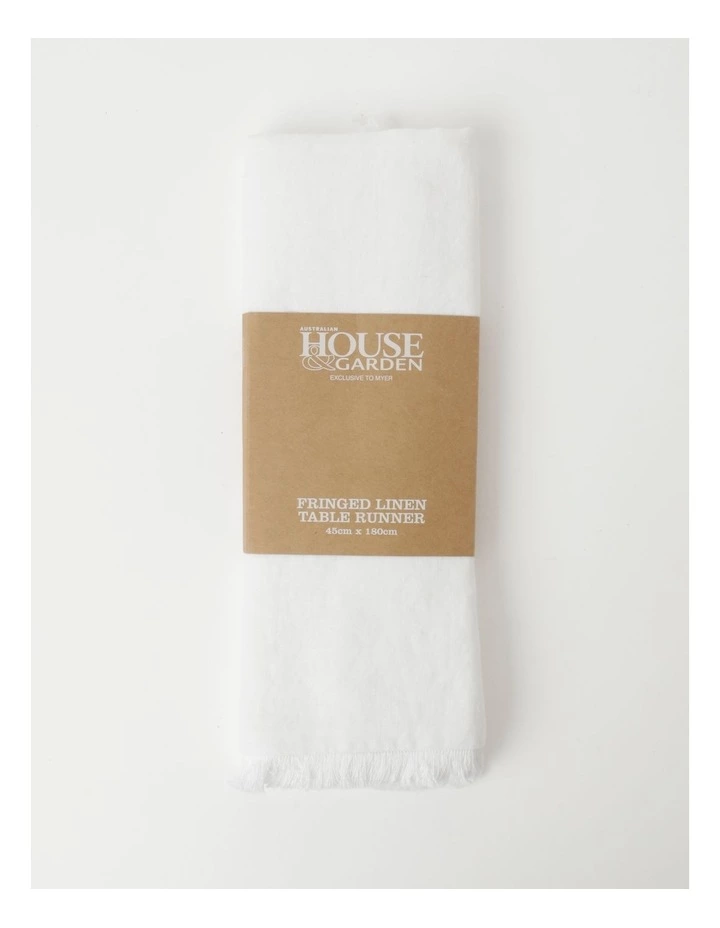 Australian House & Garden Fringed Linen Table Runner in White 1 Australian House & Garden Fringed Linen Table Runner in White
