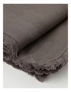 Australian House & Garden Fringed Linen Table Runner 45x180cm Dark Stone