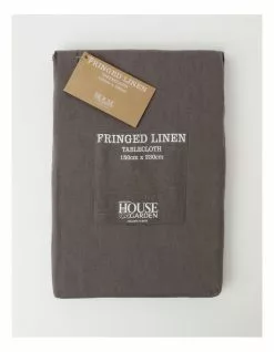 Australian House & Garden Fringed Linen Tablecloth Dark Stone