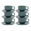 Salt&Pepper Hue Tea Cup & Saucer - 200ml - Sage - Set of 6