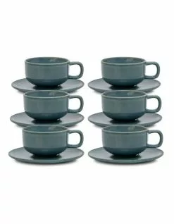 Salt&Pepper Hue Tea Cup & Saucer - 200ml - Sage - Set of 6