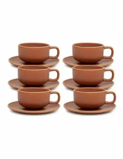 Salt&Pepper Hue Tea Cup & Saucer - 200ml - Rust - Set of 6