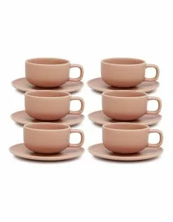 Salt&Pepper Hue Tea Cup & Saucer - 200ml - Blush - Set of 6